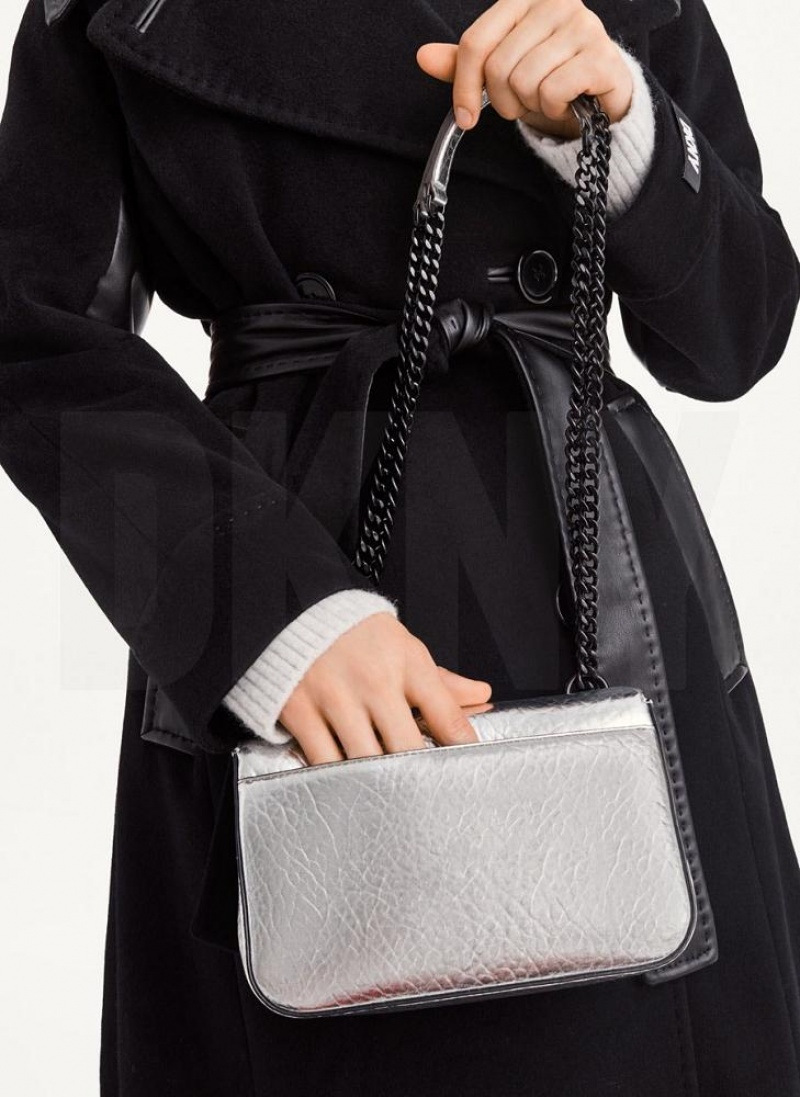 Silver DKNY Metallic Sina Flap Bags Shoulder Bags | USA-D1031