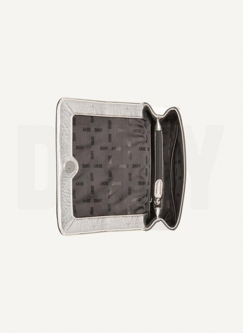 Silver DKNY Metallic Sina Flap Bags Shoulder Bags | USA-D1031
