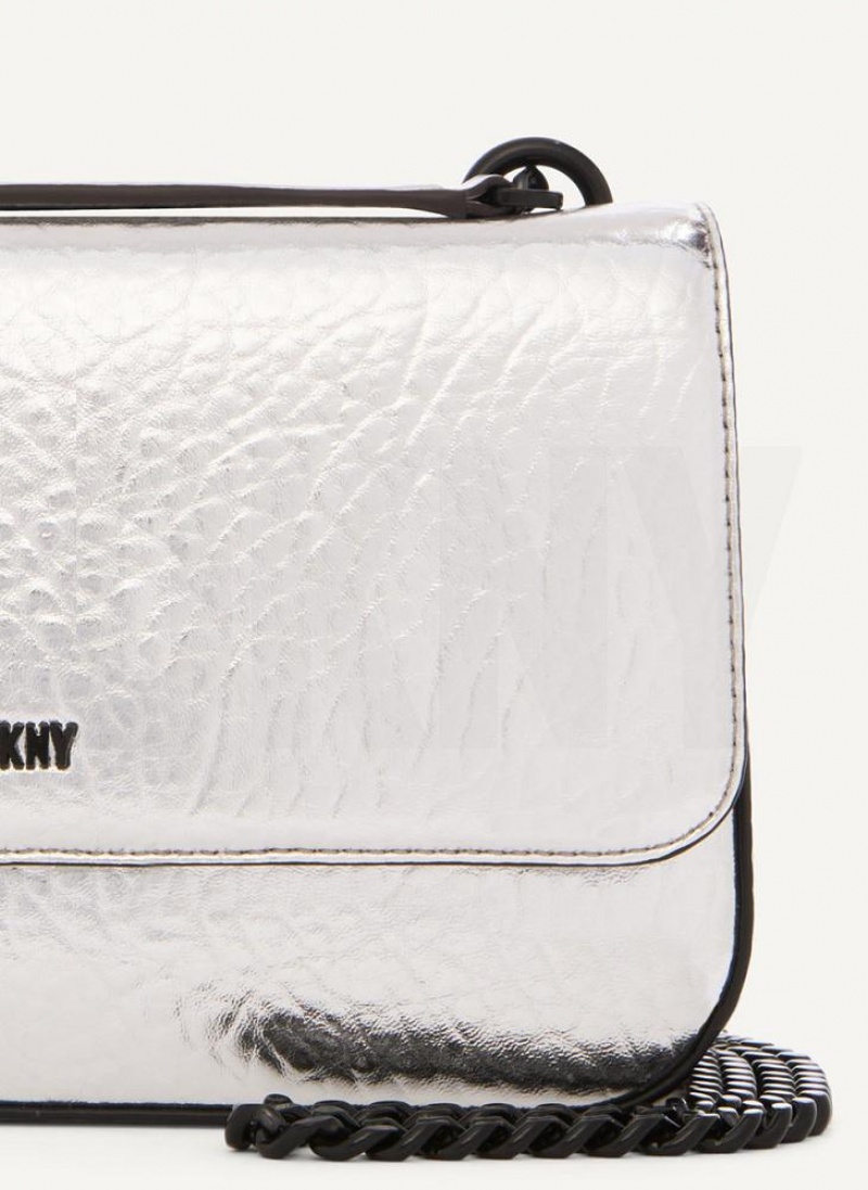 Silver DKNY Metallic Sina Flap Bags Shoulder Bags | USA-D1031