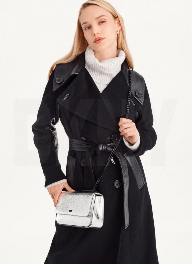Silver DKNY Metallic Sina Flap Bags Shoulder Bags | USA-D1031