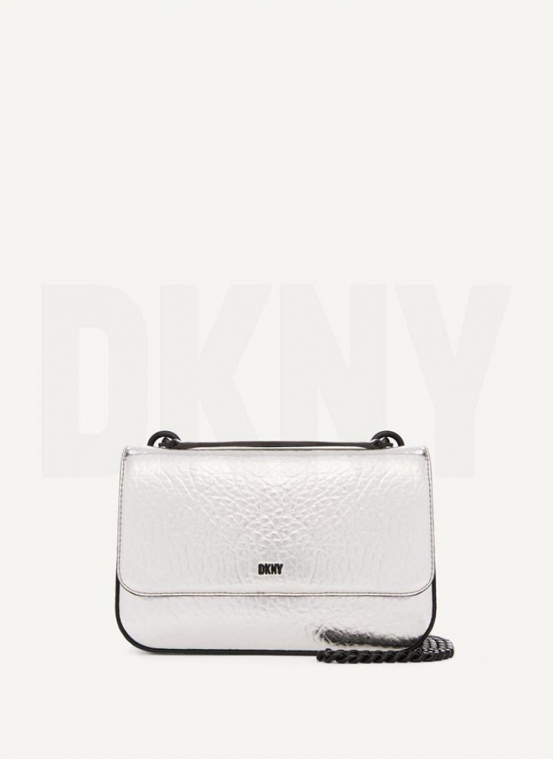 Silver DKNY Metallic Sina Flap Bags Shoulder Bags | USA-D1031