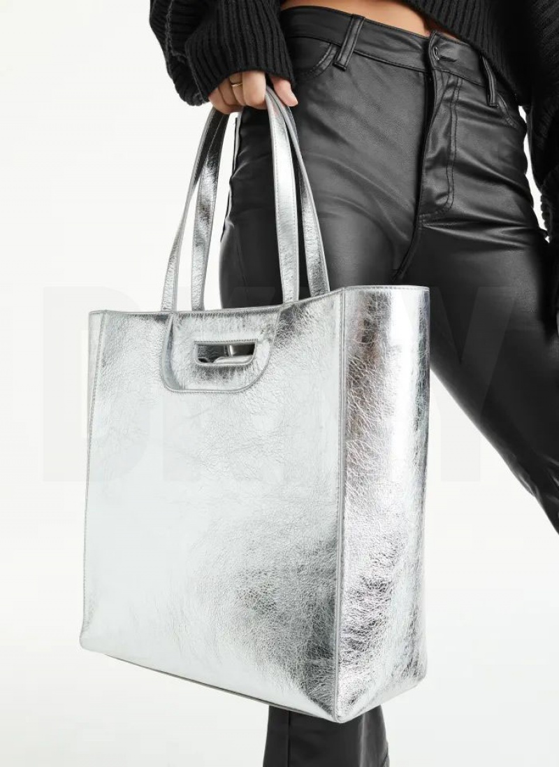 Silver DKNY Metro Leather Editorial Bags Tote Bags | USA-D0978