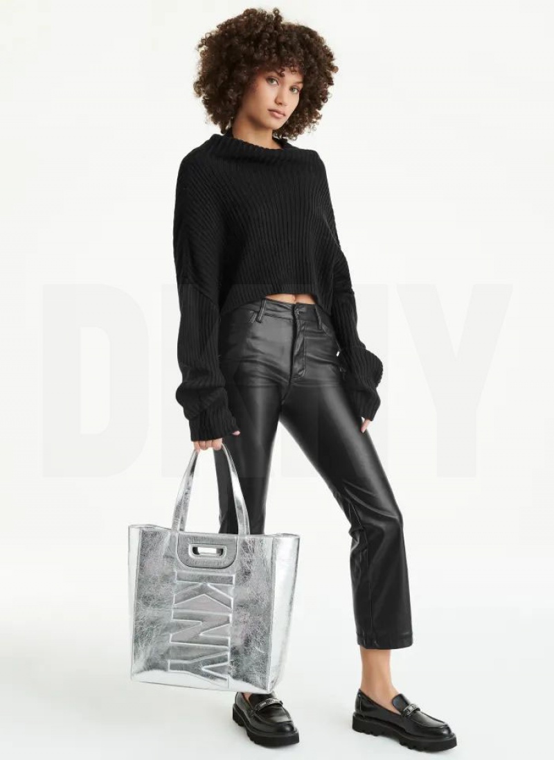 Silver DKNY Metro Leather Editorial Bags Tote Bags | USA-D0978