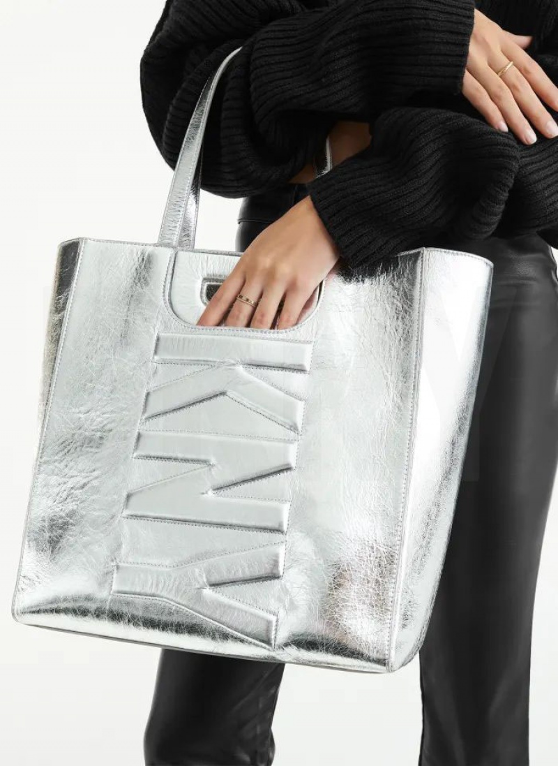 Silver DKNY Metro Leather Editorial Bags Tote Bags | USA-D0978