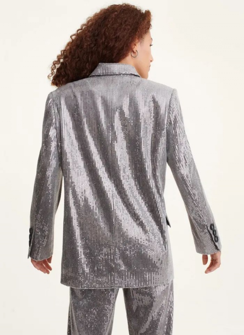 Silver DKNY Oversized Sequin Women's Blazers | USA-D0787