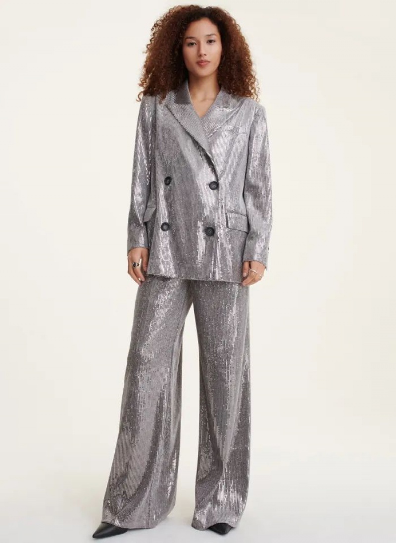 Silver DKNY Oversized Sequin Women's Blazers | USA-D0787
