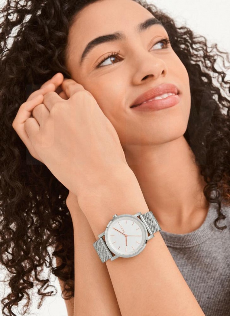 Silver DKNY Soho Logo Mesh Band Women's Watches | USA-D0496