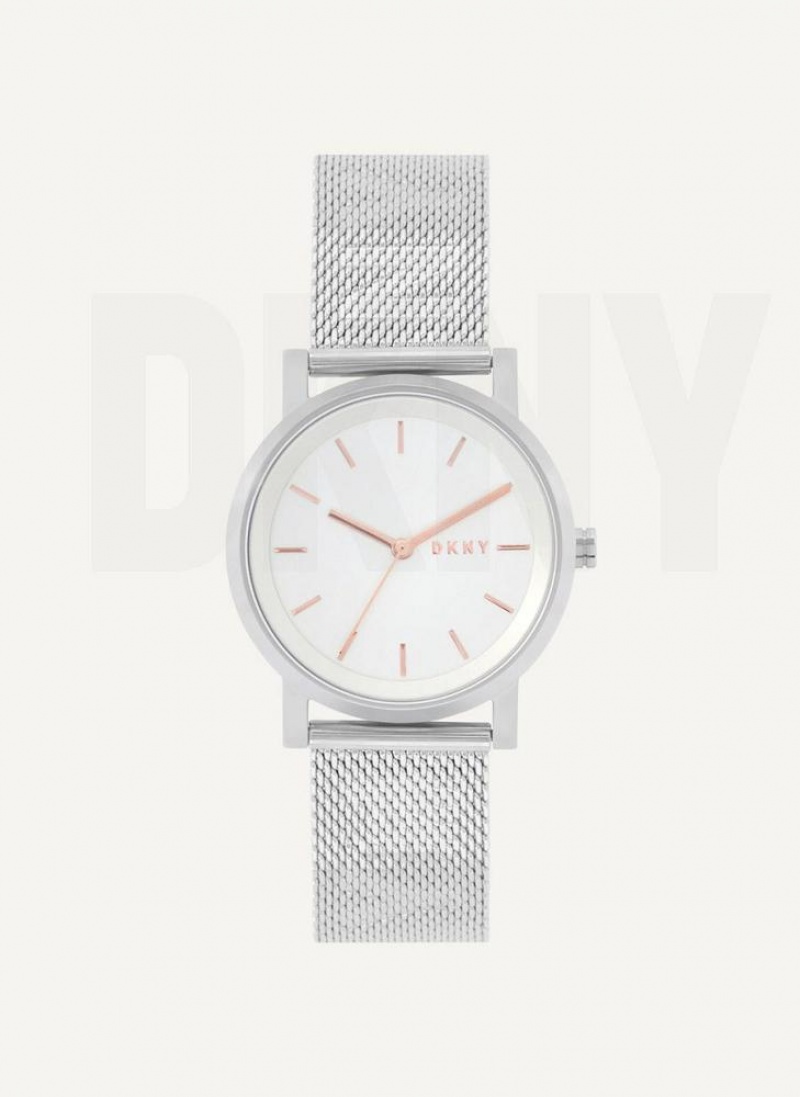 Silver DKNY Soho Logo Mesh Band Women\'s Watches | USA-D0496