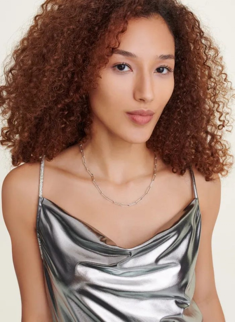 Silver DKNY Strappy Cowl Mini Women's Dresses | USA-D1433