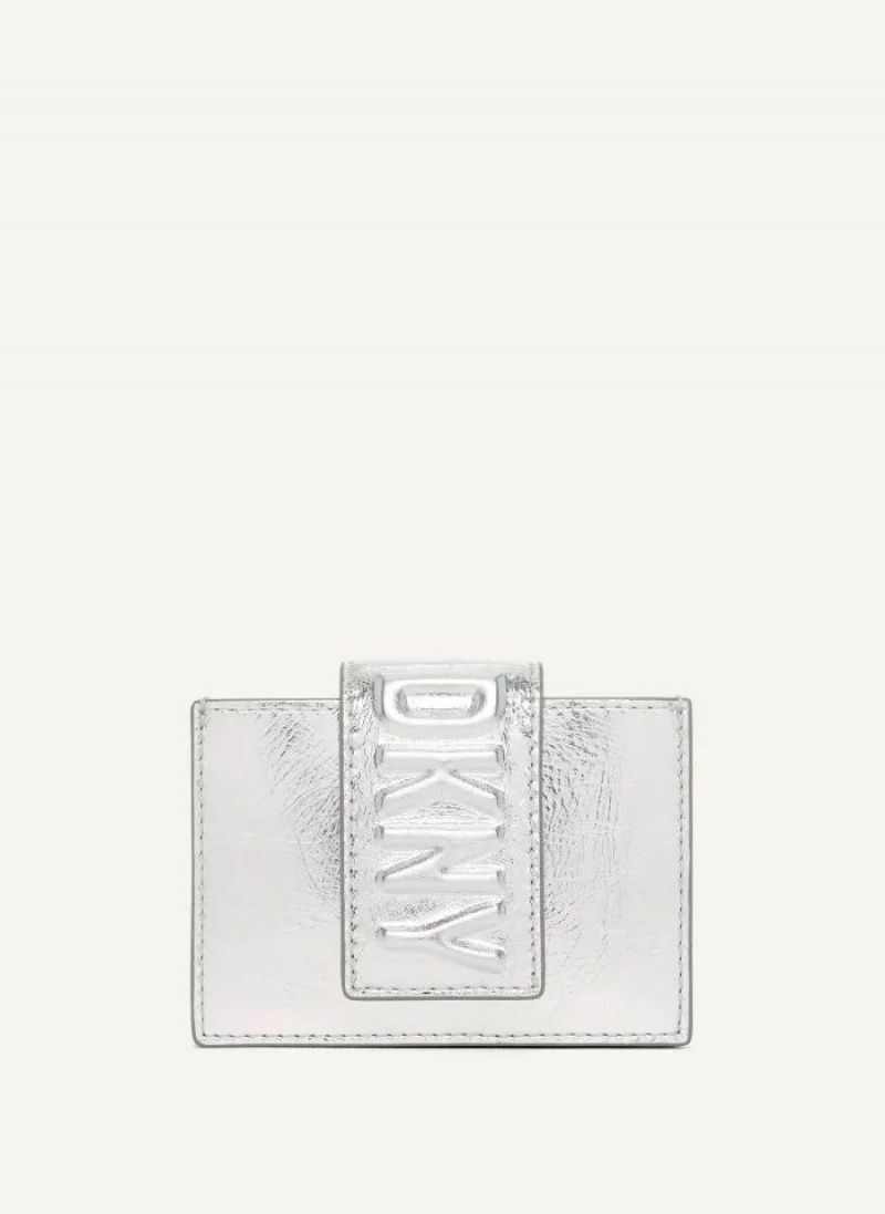 Silver DKNY Uptown Leather Card Case Bags Wallets | USA-D0644