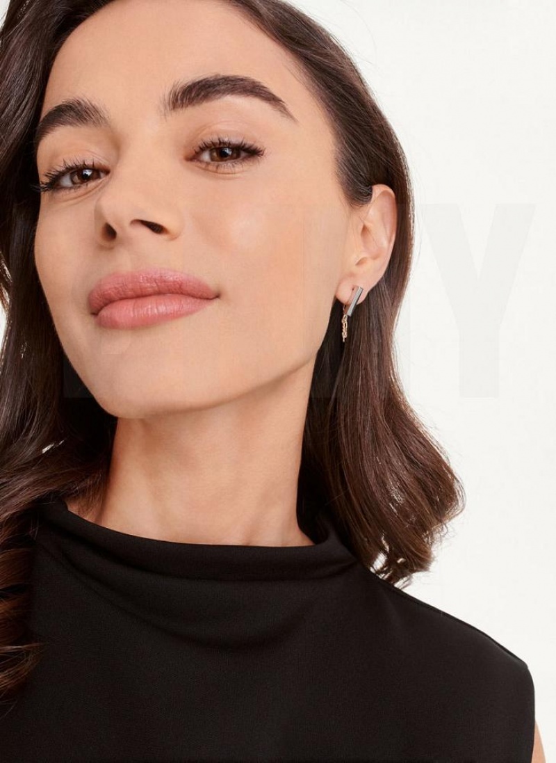 Silver / Gold DKNY Two Tone Chain Women's Earrings | USA-D1500