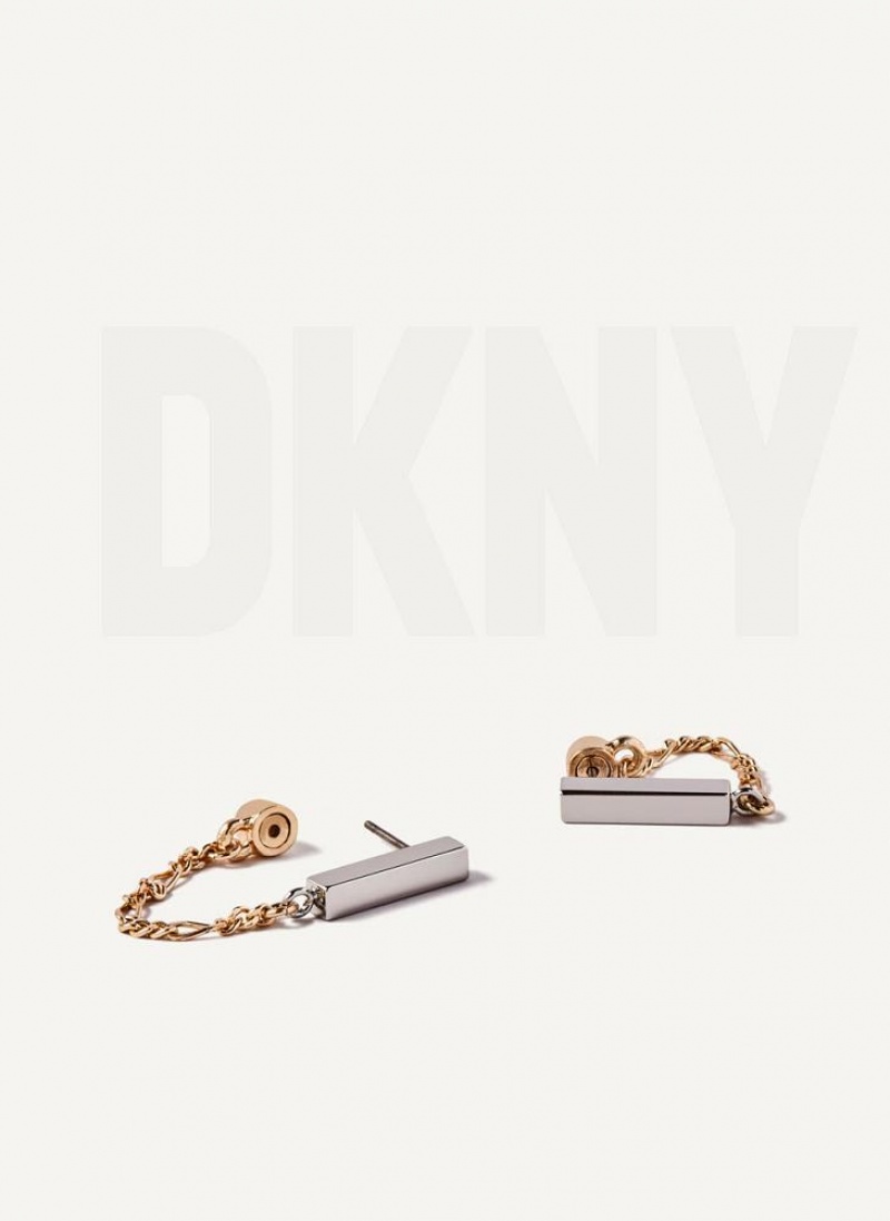 Silver / Gold DKNY Two Tone Chain Women's Earrings | USA-D1500