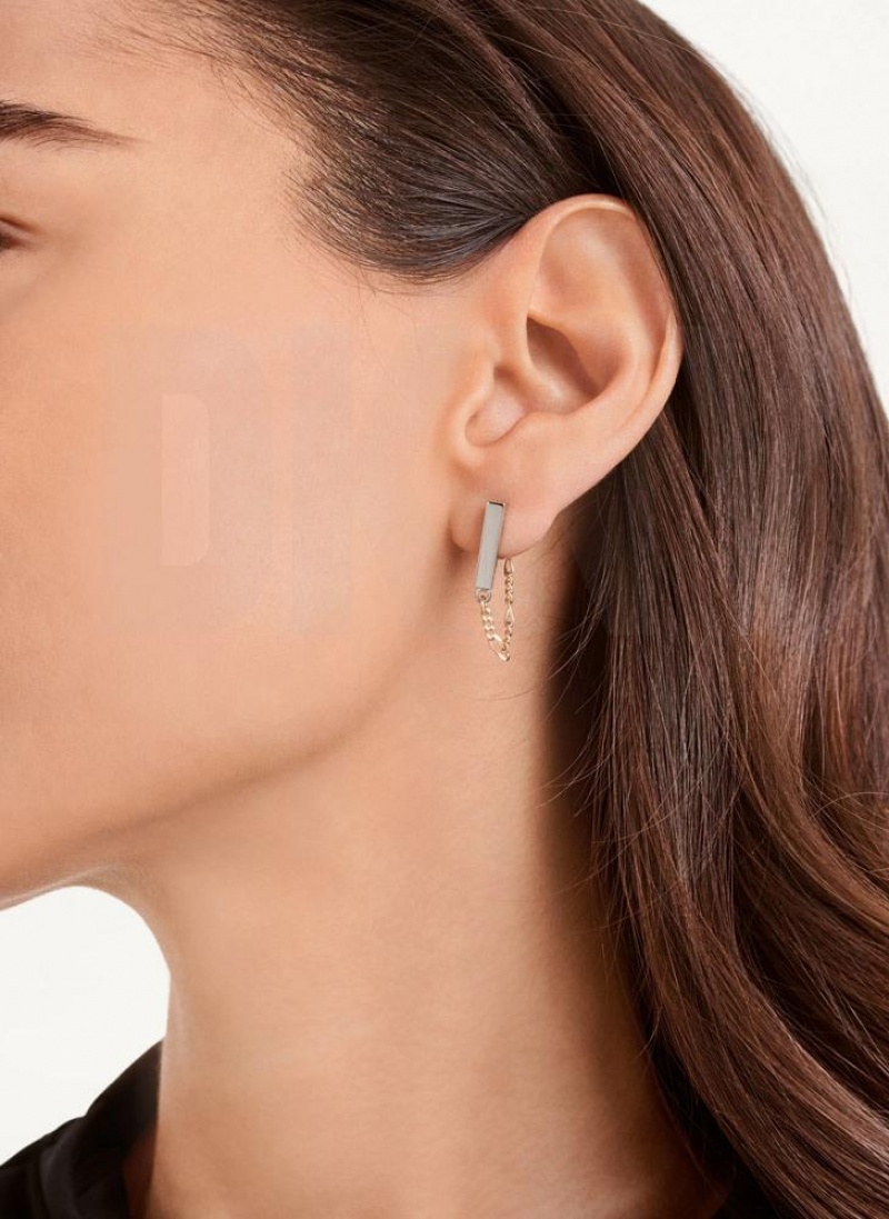 Silver / Gold DKNY Two Tone Chain Women's Earrings | USA-D1500