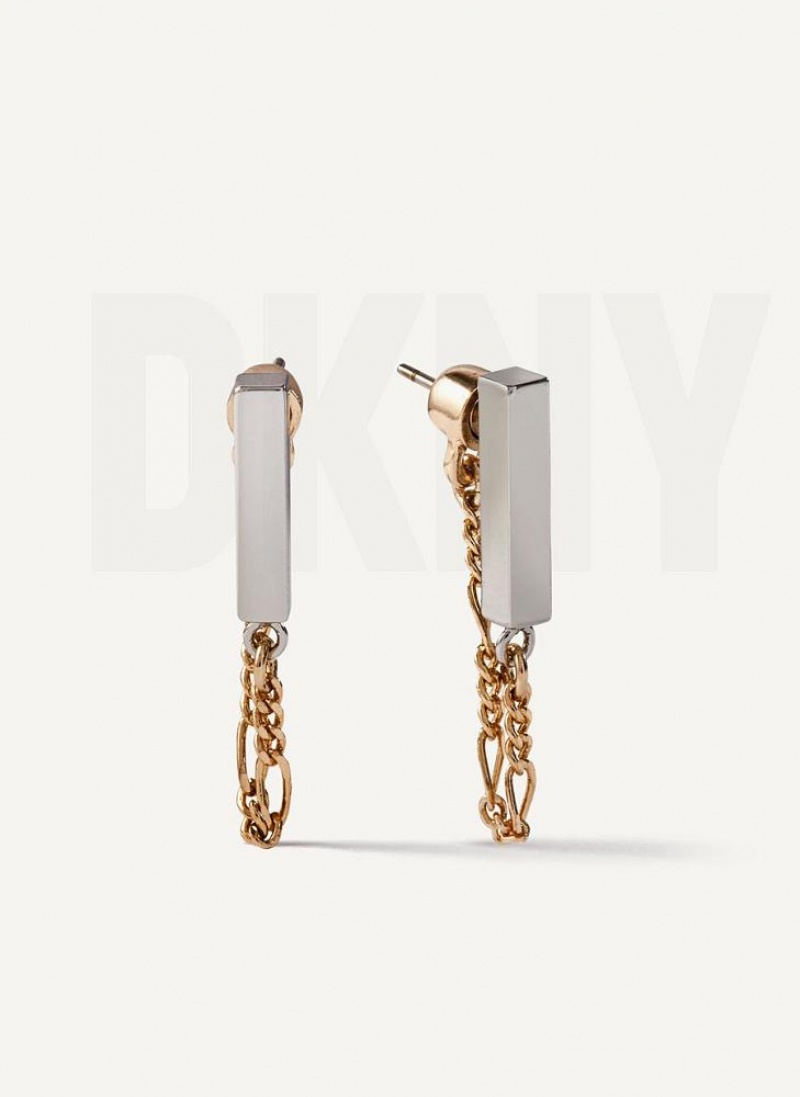 Silver / Gold DKNY Two Tone Chain Women\'s Earrings | USA-D1500