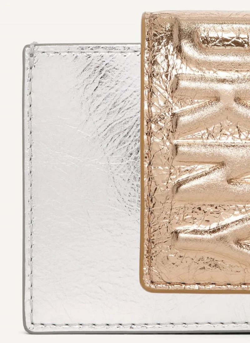 Silver / Gold DKNY Uptown Leather Card Case Bags Wallets | USA-D1428