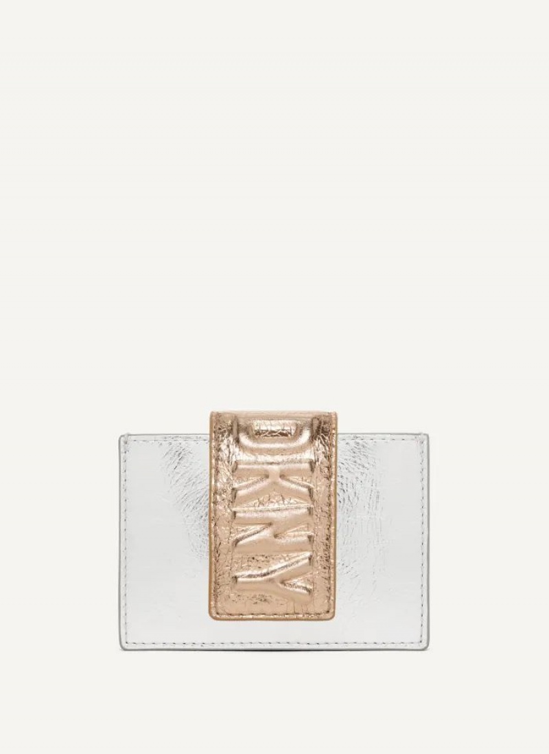 Silver / Gold DKNY Uptown Leather Card Case Bags Wallets | USA-D1428