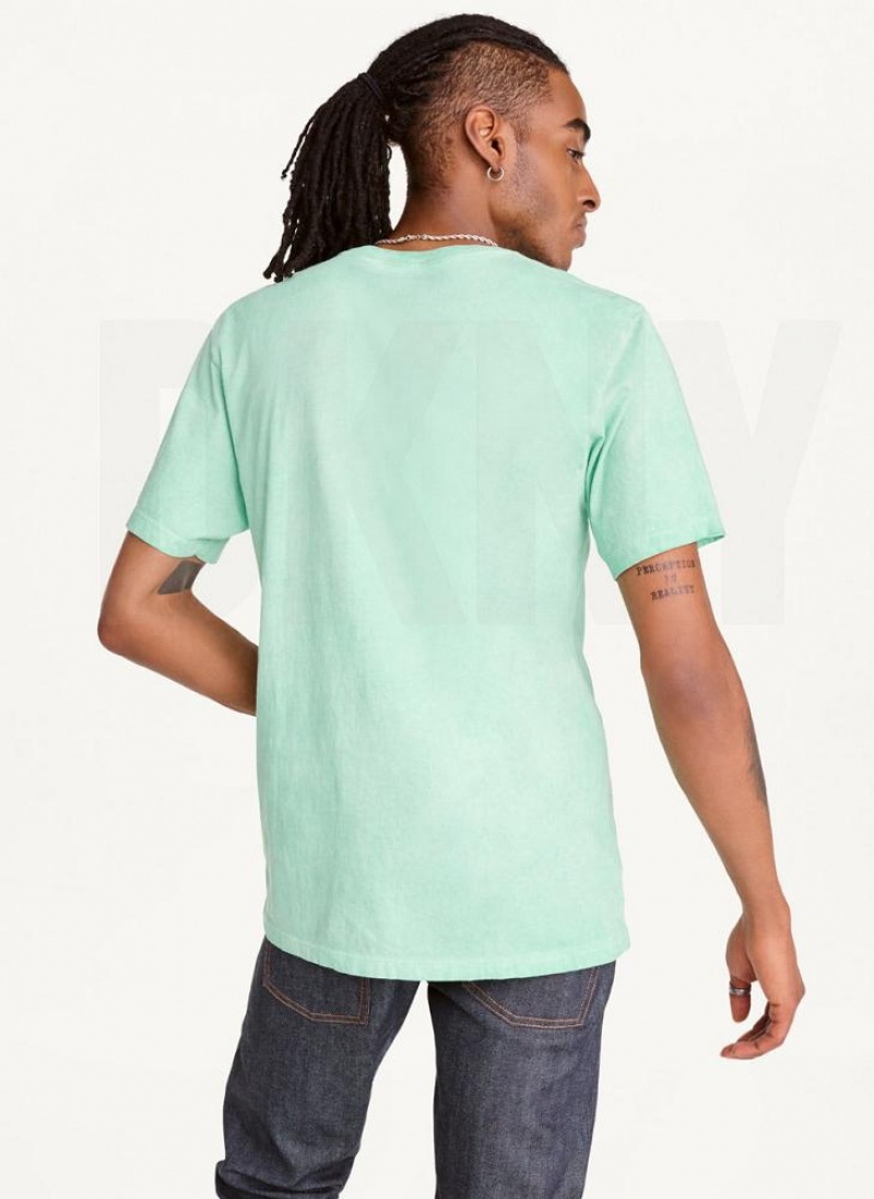 Turquoise DKNY Cold Pigment Dyed Men's T Shirts | USA-D1665