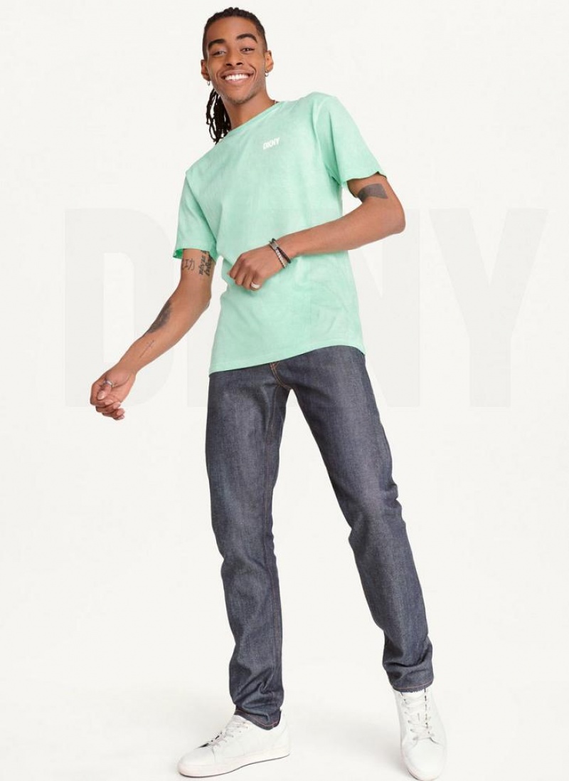 Turquoise DKNY Cold Pigment Dyed Men's T Shirts | USA-D1665