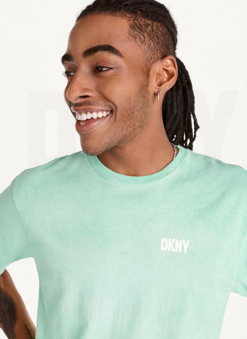 Turquoise DKNY Cold Pigment Dyed Men's T Shirts | USA-D1665