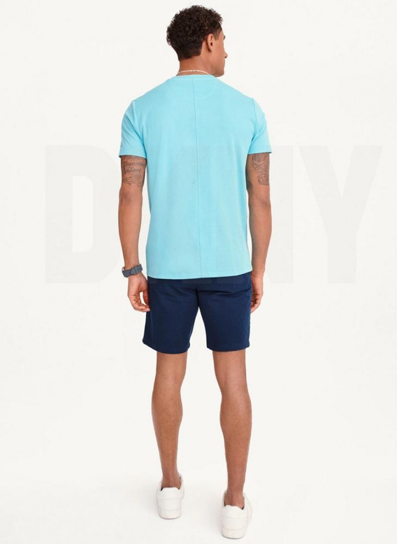Turquoise DKNY Cotton Poly Pique Men's T Shirts | USA-D1312