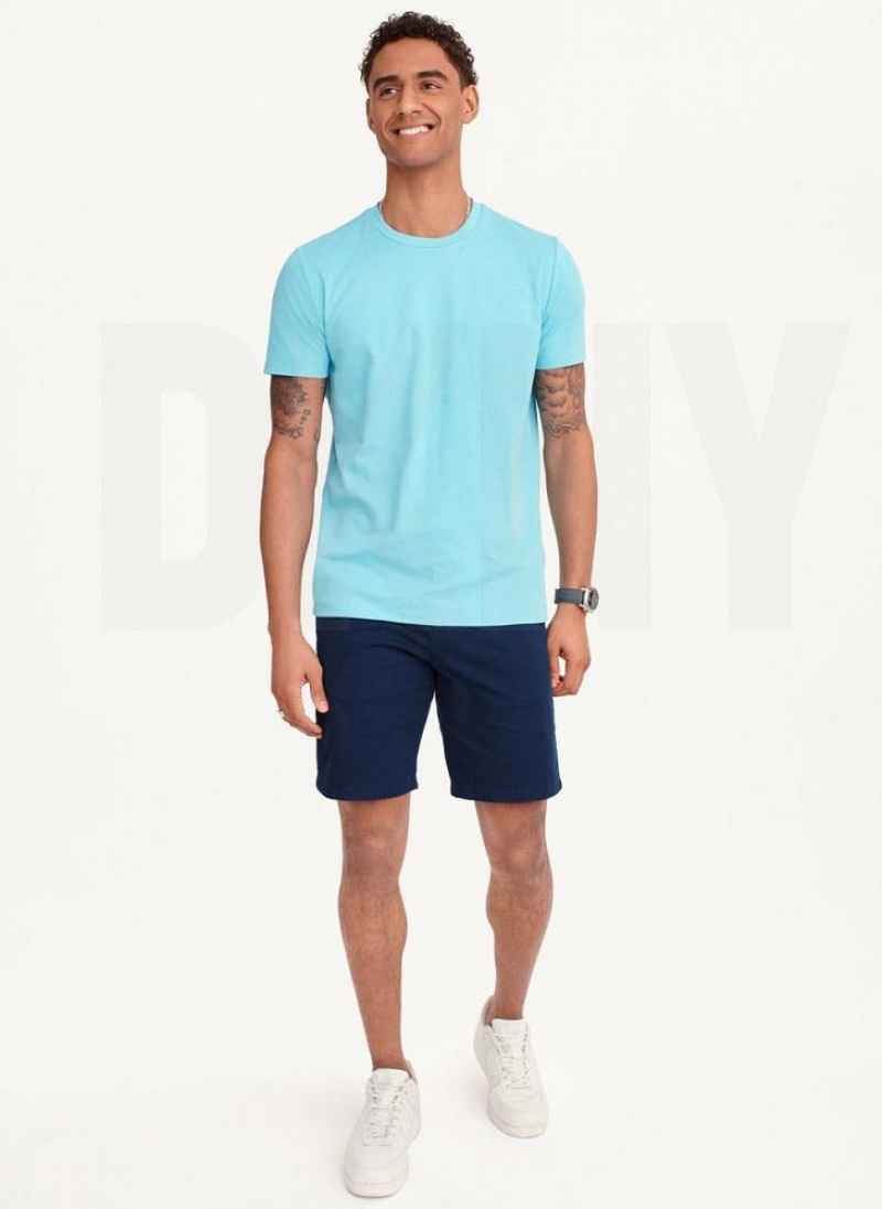 Turquoise DKNY Cotton Poly Pique Men's T Shirts | USA-D1312