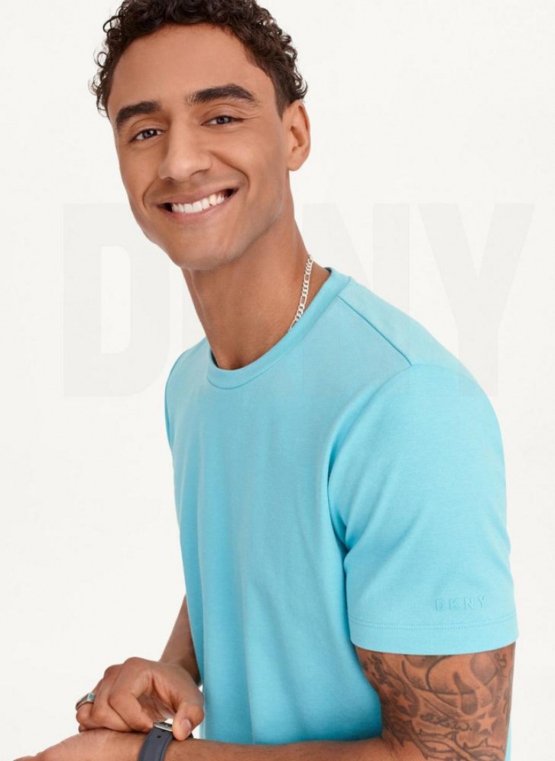 Turquoise DKNY Cotton Poly Pique Men's T Shirts | USA-D1312