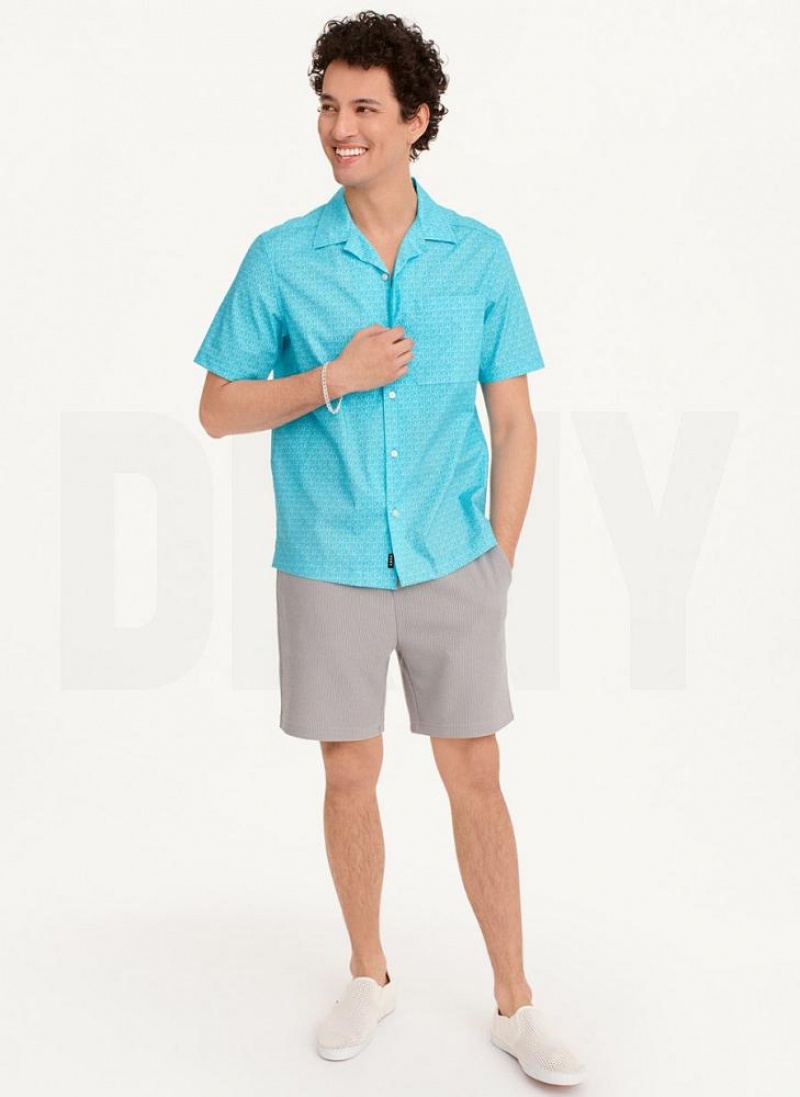 Turquoise DKNY Interlocking Allover Logo Men's Shirts | USA-D0764