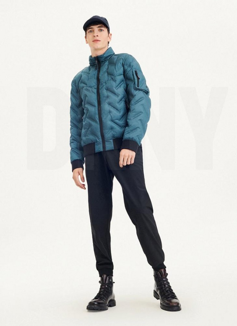 Turquoise DKNY Quilted Bomber Men's Jackets | USA-D1789