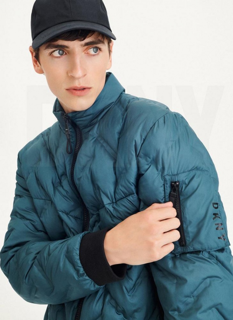 Turquoise DKNY Quilted Bomber Men's Jackets | USA-D1789