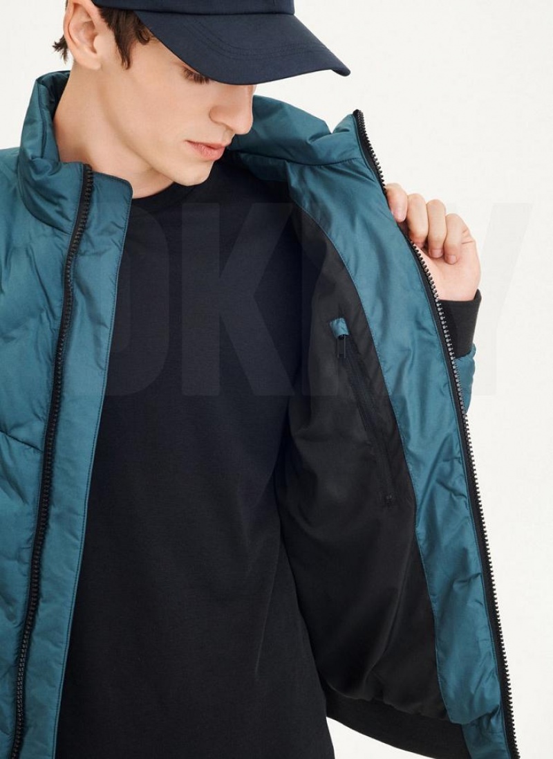 Turquoise DKNY Quilted Bomber Men's Jackets | USA-D1789