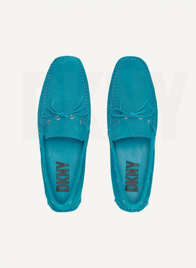 Turquoise DKNY Suede Driver Moccasin Men's Sneakers | USA-D1373