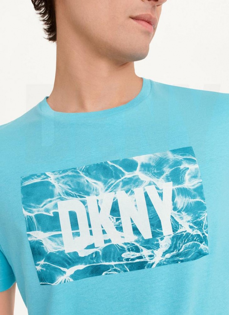 Turquoise DKNY Water Reflection Men's T Shirts | USA-D0261