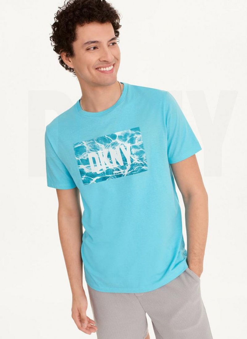 Turquoise DKNY Water Reflection Men\'s T Shirts | USA-D0261