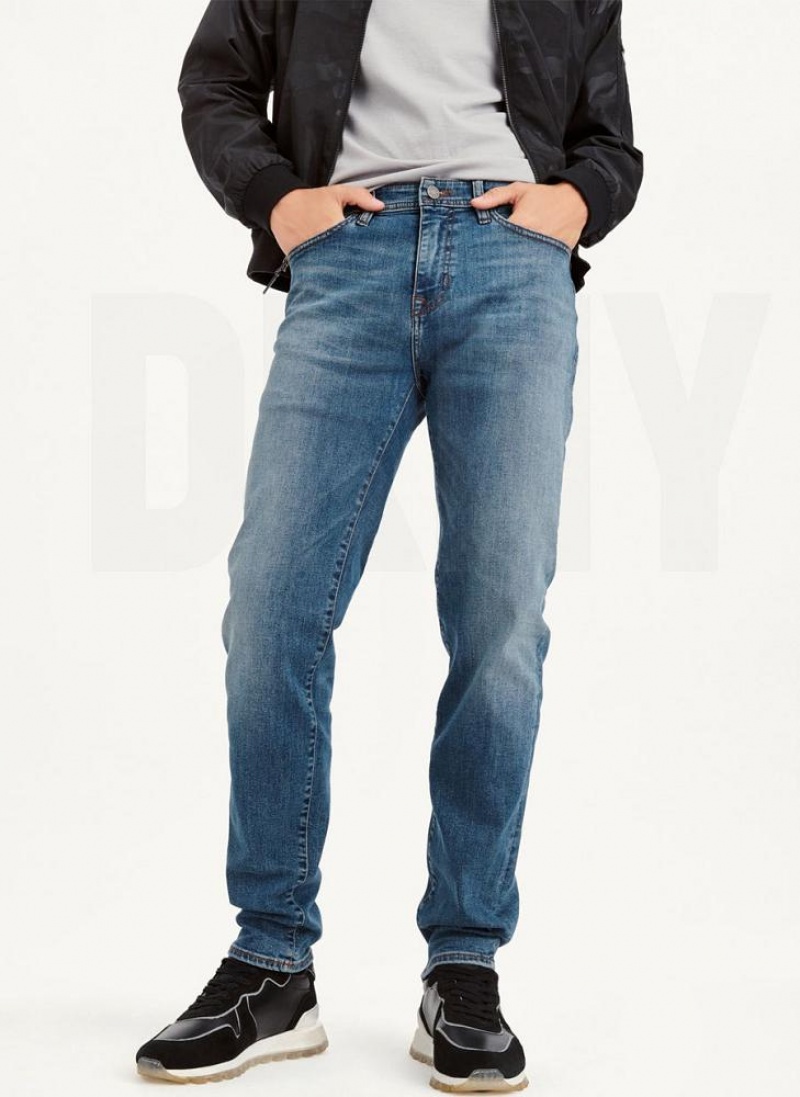 Wash DKNY Slim Straight Mid Wash Denim Men\'s Jeans | USA-D0953