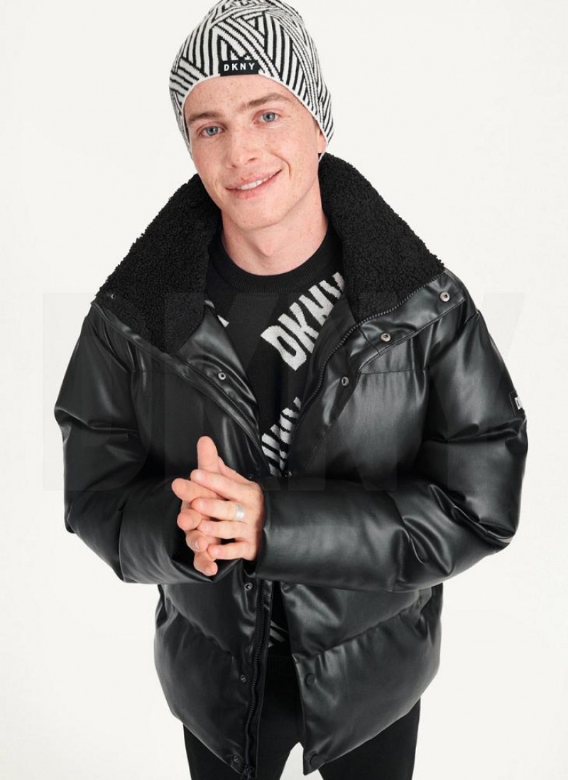 White DKNY Allover Crosswalk Logo Men's Beanie | USA-D1322
