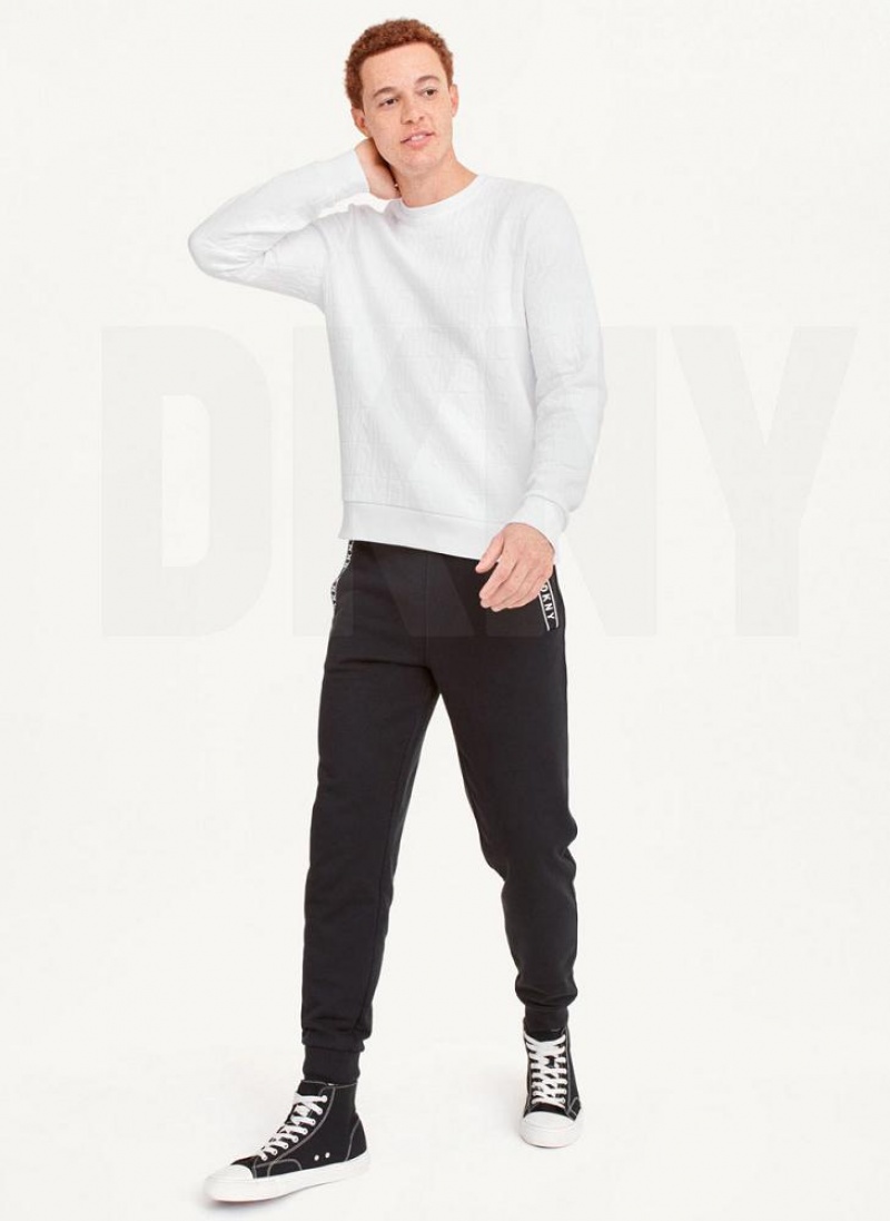 White DKNY Allover Quilted Logo Crew Men's Sweatshirts | USA-D0243