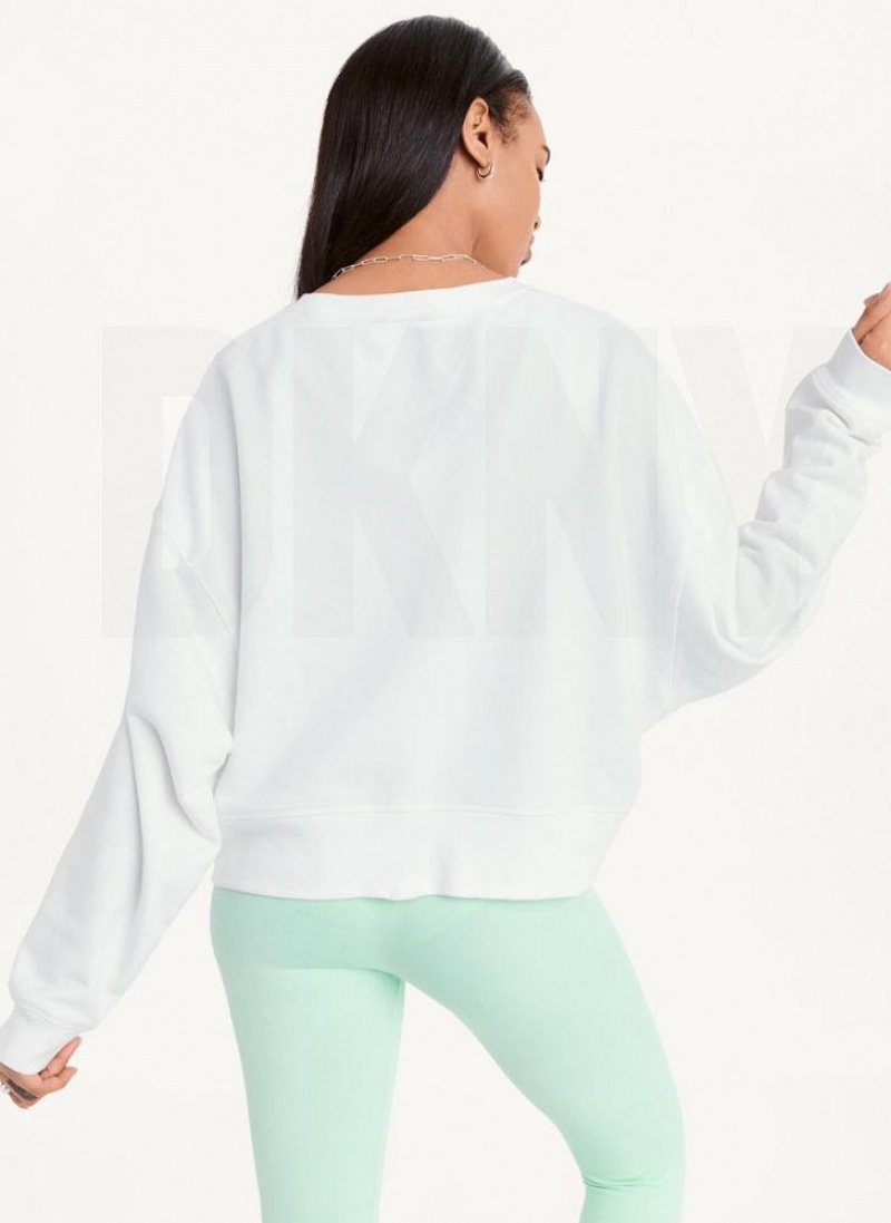White DKNY Balance Oversized Crewneck Pullover Women's Sweatshirts | USA-D1872