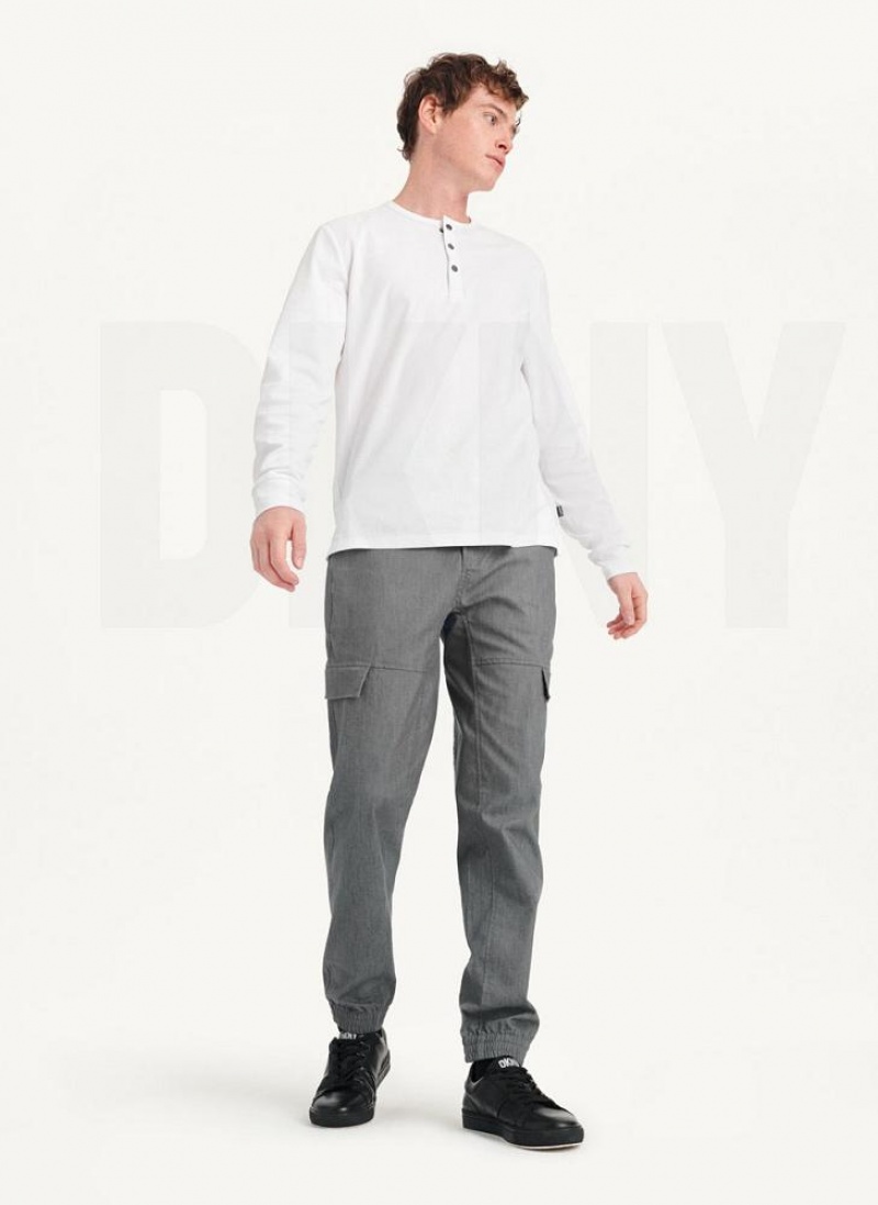 White DKNY Baselayer Henley Men's Sweatshirts | USA-D0823