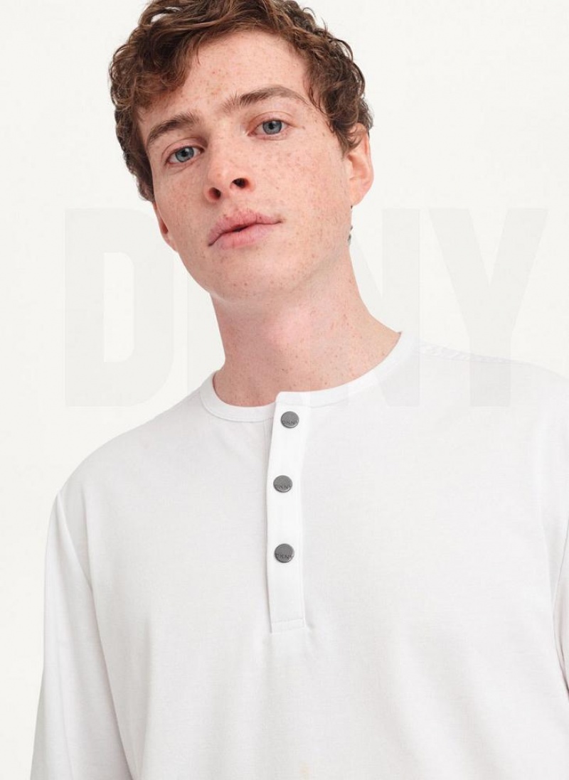 White DKNY Baselayer Henley Men's Sweatshirts | USA-D0823