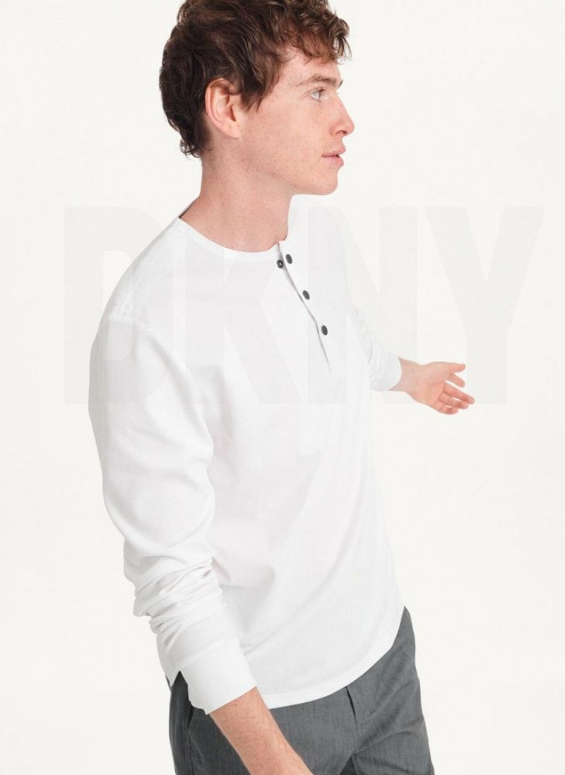 White DKNY Baselayer Henley Men's Sweatshirts | USA-D0823
