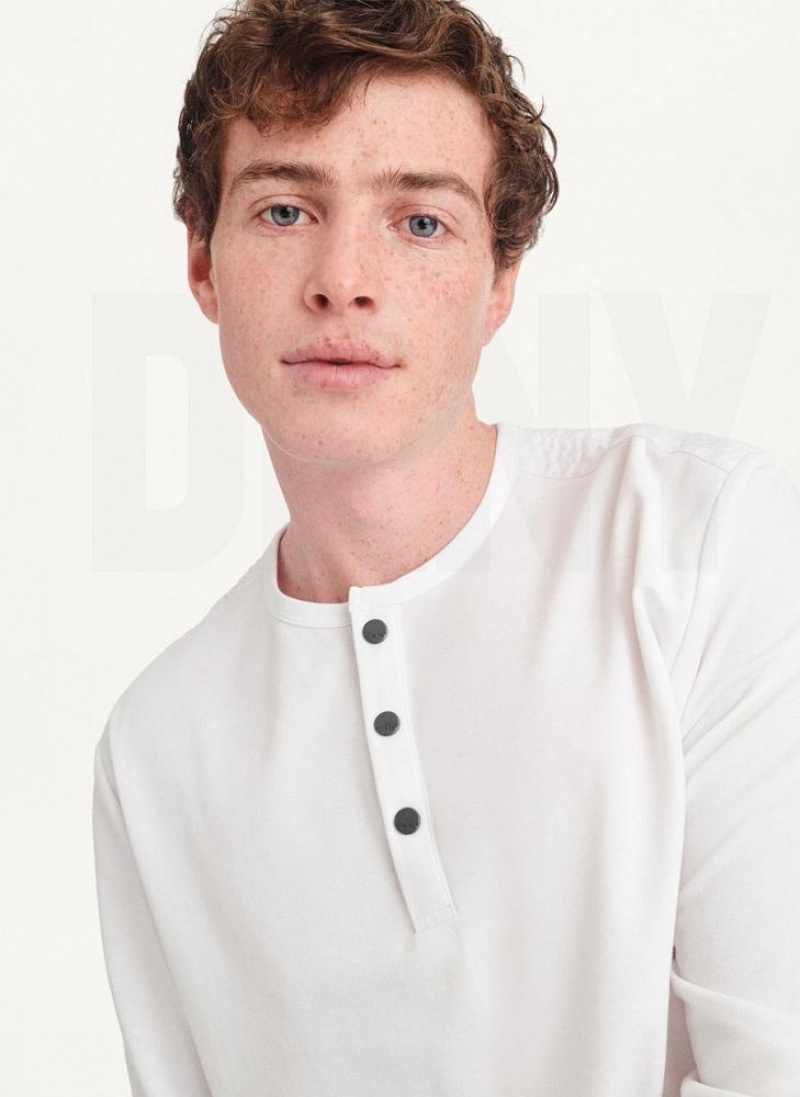 White DKNY Baselayer Henley Men's Sweatshirts | USA-D0823