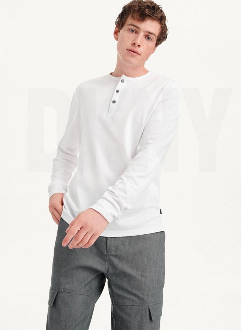 White DKNY Baselayer Henley Men\'s Sweatshirts | USA-D0823