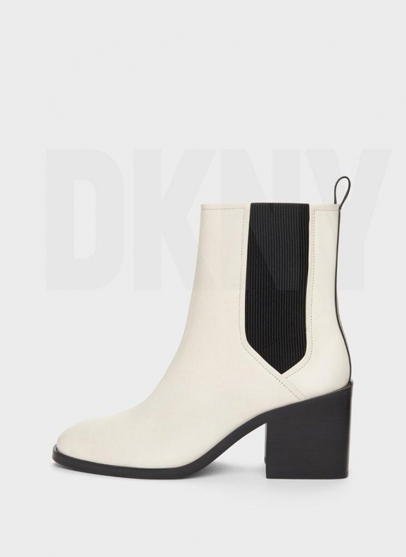 White DKNY Block Heel Chelsea Shoes Boots | USA-D0379