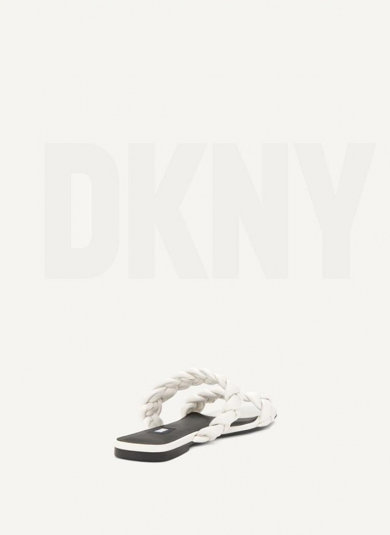 White DKNY Braided Double Strap Shoes Slides | USA-D0346