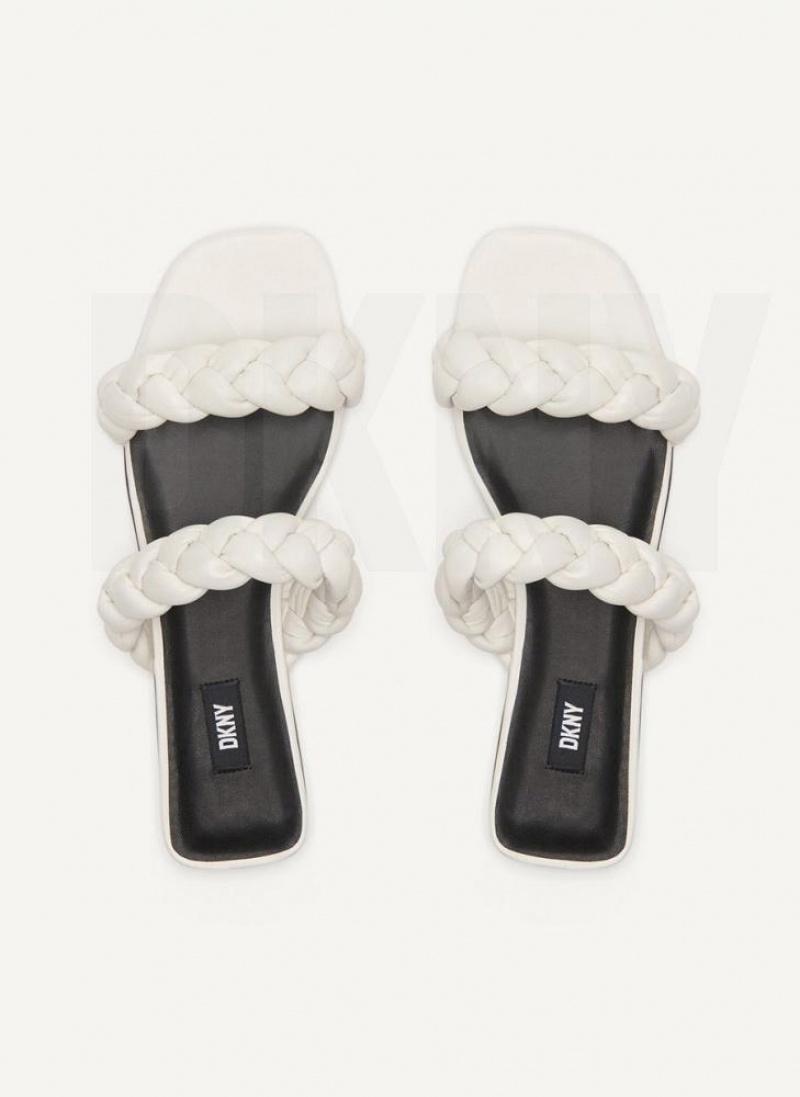 White DKNY Braided Double Strap Shoes Slides | USA-D0346