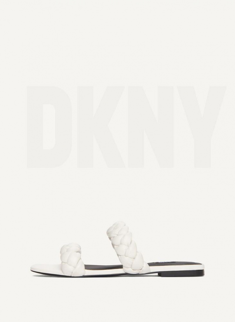 White DKNY Braided Double Strap Shoes Slides | USA-D0346