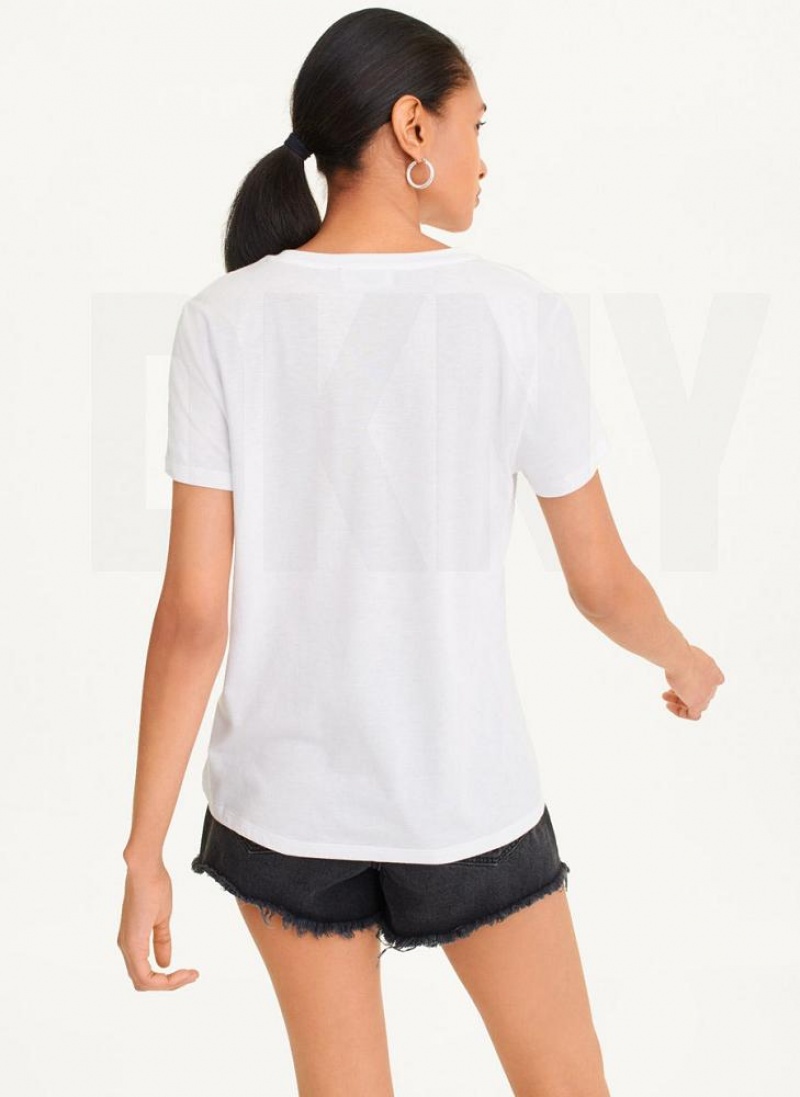 White DKNY Brooklyn Bridge Logo Women's T Shirts | USA-D1156