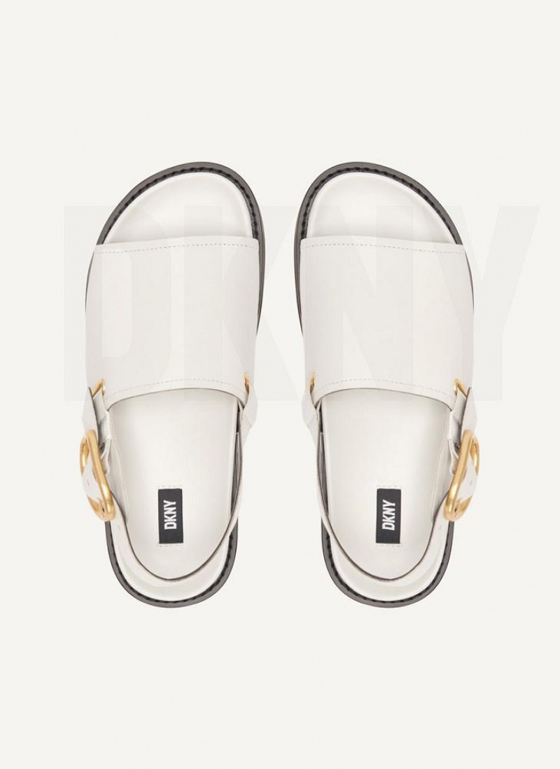 White DKNY Buckle Flatform Shoes Sandals | USA-D1454