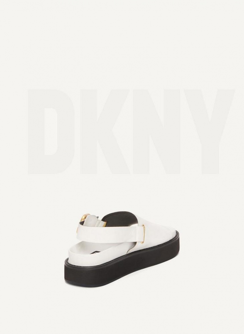 White DKNY Buckle Flatform Shoes Sandals | USA-D1454
