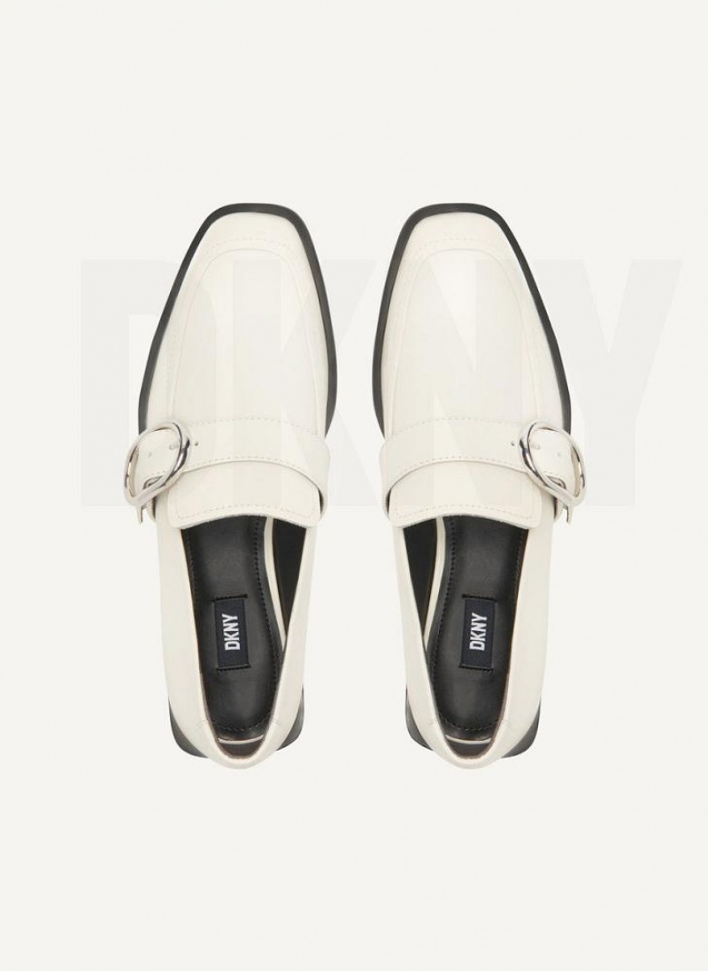 White DKNY Buckle Shoes Loafers | USA-D1879